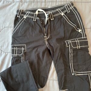 True Religion Dark Cargo Pants with Contrast Stitching